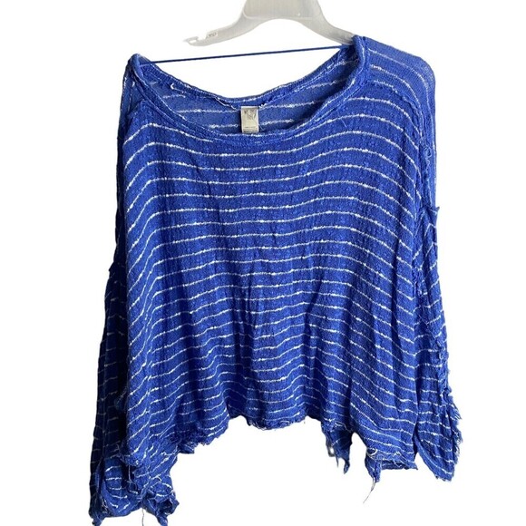 Free People Womens Island Girl Hacci Basic T-Shirt Blue White Stripes Medium - Picture 5 of 8